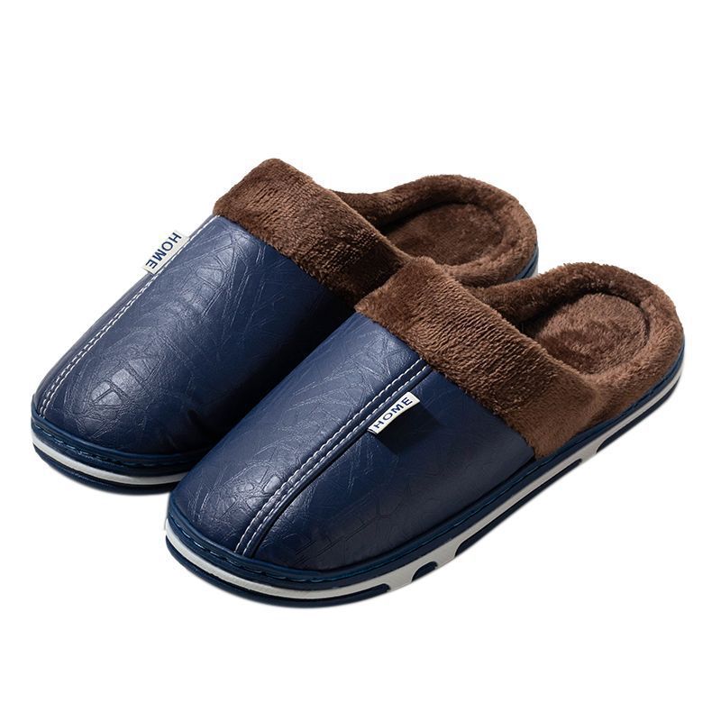Waterproof Cotton Slippers for Women in Winter Indoor Home Warm Fleece-Lined Cotton Shoes for Men Non-Slip Couple Wool Slippers Thick Sole Home