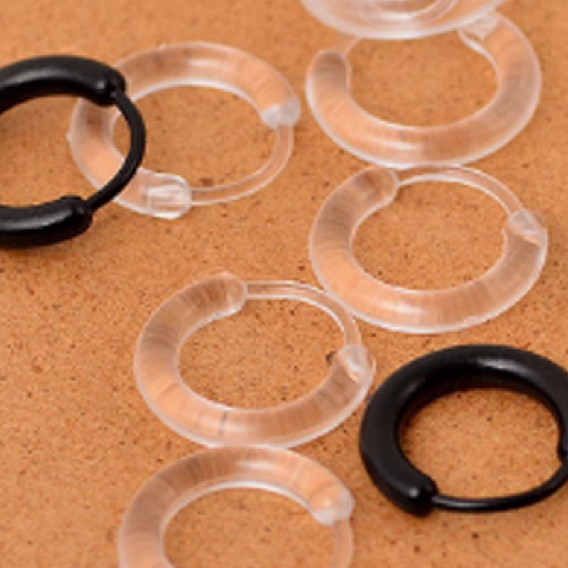 Black Transparent Resin Ear Piercing Earrings for Men and Women, Hypoallergenic Hoop Earrings, Korean Style Student Versatile Earrings