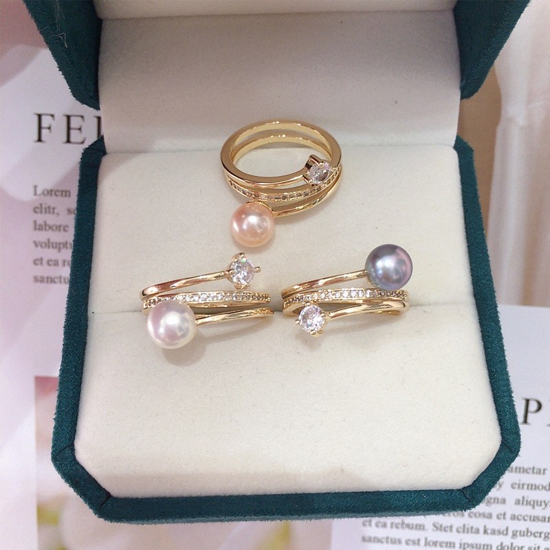 Zhujiyuan Origin Natural Freshwater Pearl Ring Gold-Plated Color-Preserving Fashion Simple Zircon Ring Live Broadcast Wholesale
