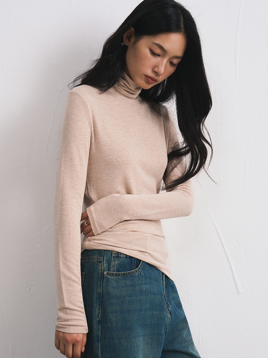 Autumn and Winter Cashmere Turtleneck Bottoming Shirt for Women Tencel Modal Slim Fit Skin-Friendly T-Shirt Basic Stretch Knitwear