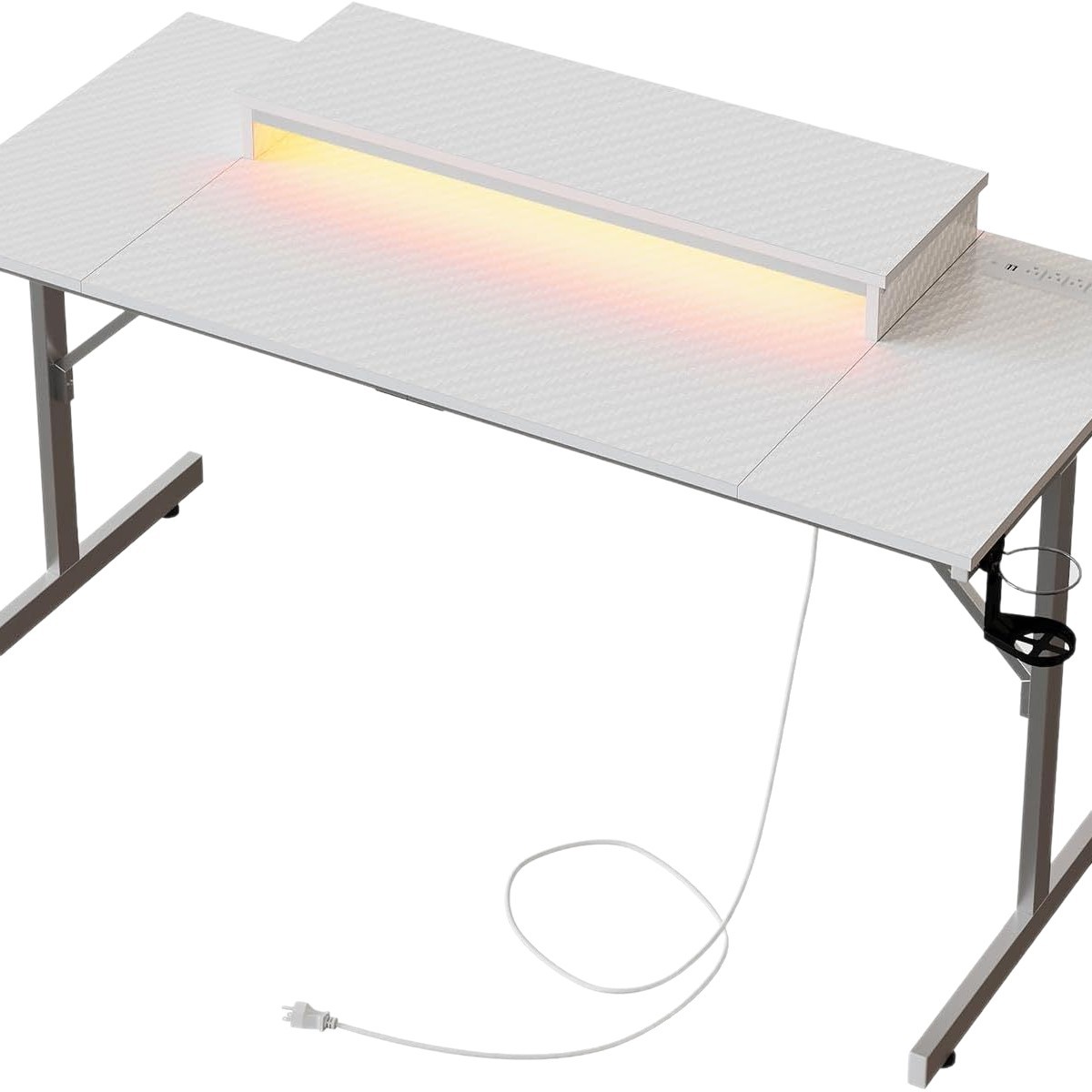 Office Category Simple Modern Computer Desk Iron Wood Structure with Ambient Light Desk Can Be Customized