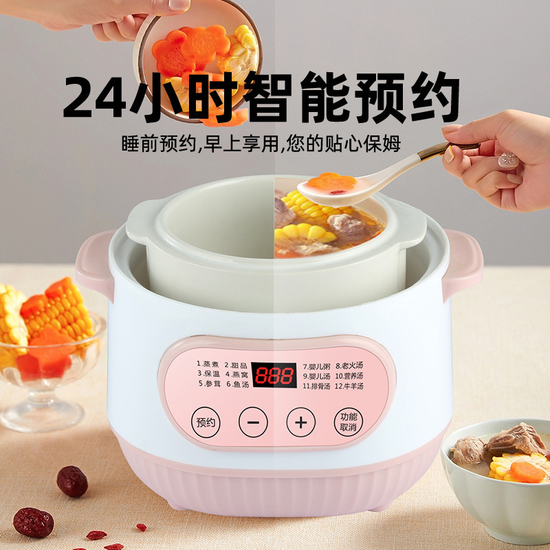 Electric Stew Pot, Baby Food Supplement, Automatic Soup Stew Pot, Household Multi-Functional Bird's Nest Water-Proof Stew and Porridge Ceramic Electric Stew Pot
