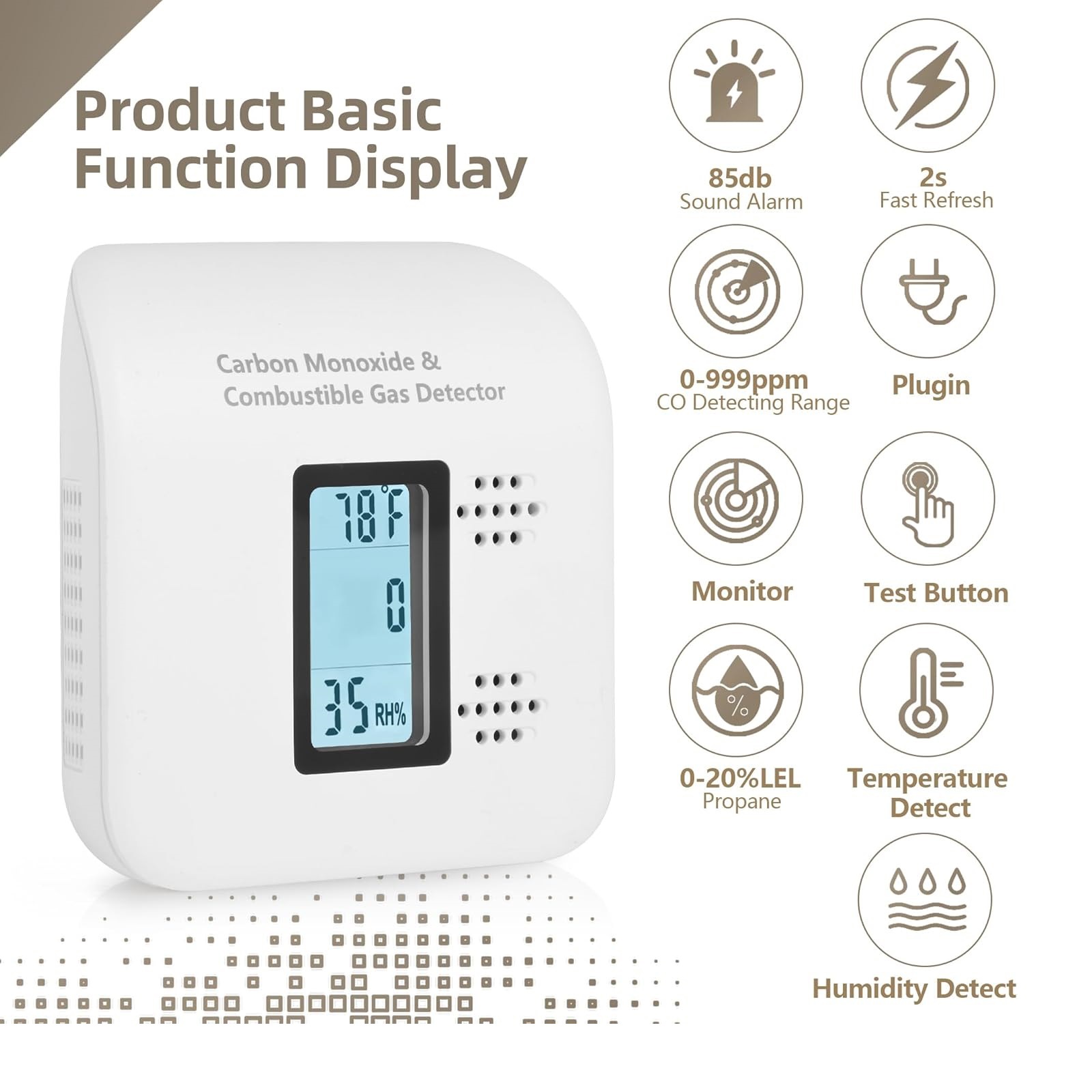 4-in-1 Upgraded Version of Natural Gas Leak and Carbon Monoxide Detector, Plug-In Alarm Yc401 Pro+