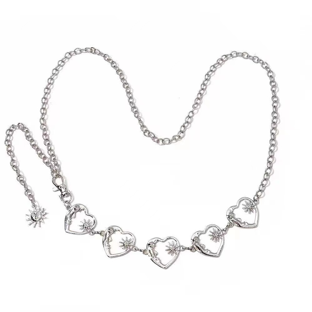 Cross-Border Retro Metal Waist Chain Female Love Sun Moon Decoration Waist Slimming Look Accessories Skirt Pants Body Chain