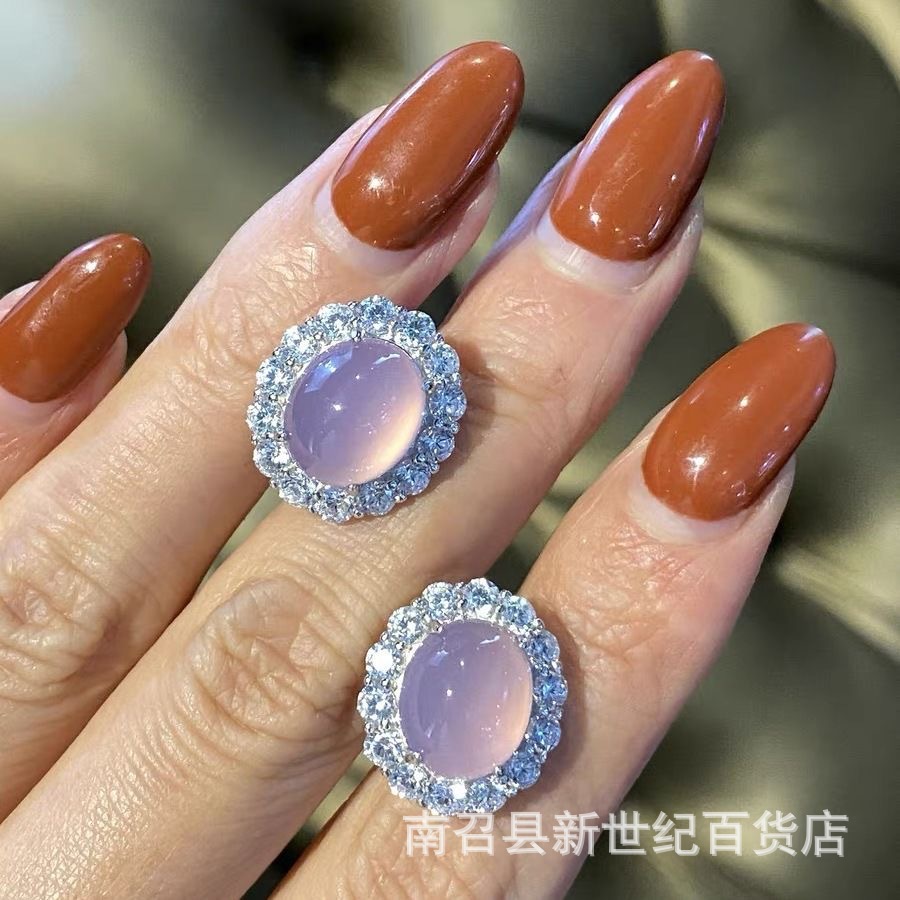 925 Silver Needle Inlaid Ice White Chalcedony New Chinese Style Earrings Green Agate Simple Jade Earrings Wholesale Supply