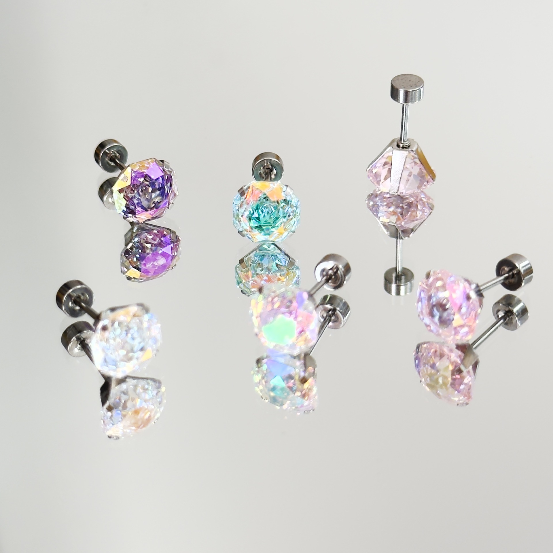 Rose Cut Zircon Ear Nail Titanium Steel Coated Rose Super Flash Color All-match Huazi Ear Nail