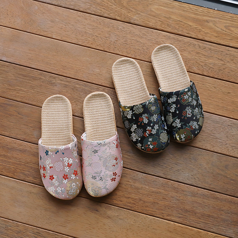 Cross-border Spring and Autumn Fabric Slippers Baotou Women's Home Indoor Non-slip Cotton and linen Cloth Sandals for Four Seasons