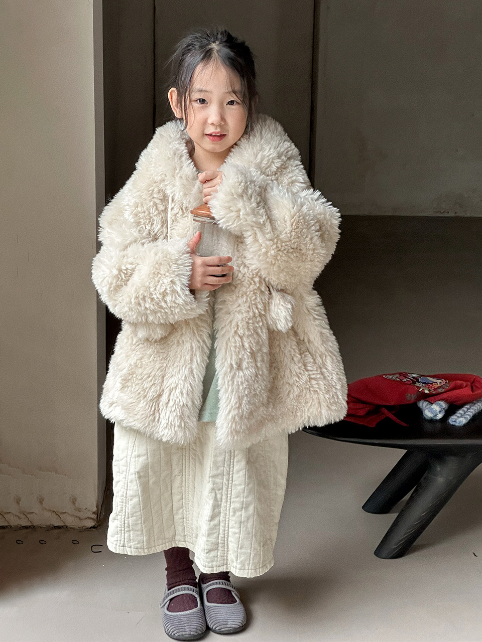 Girls' Winter Fur Outwear New Thick Warm Imitation Lamb Fur All-In-One Outwear Baby Kidsren's Outwear