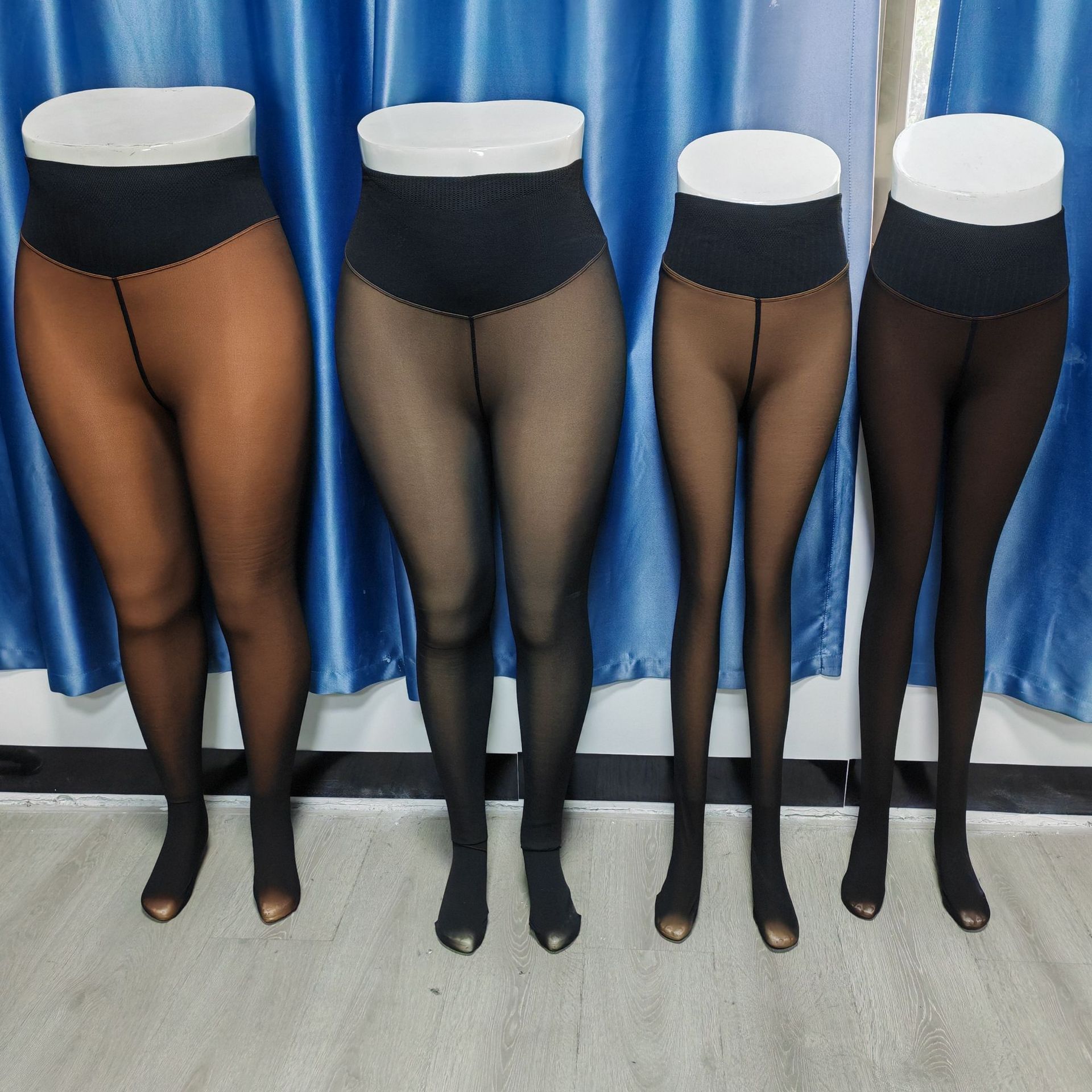 New Cross-Border European and American High-Waisted Tummy Control Sheer Leggings in 4 Colors, Plus Size Fleece-Lined Leggings