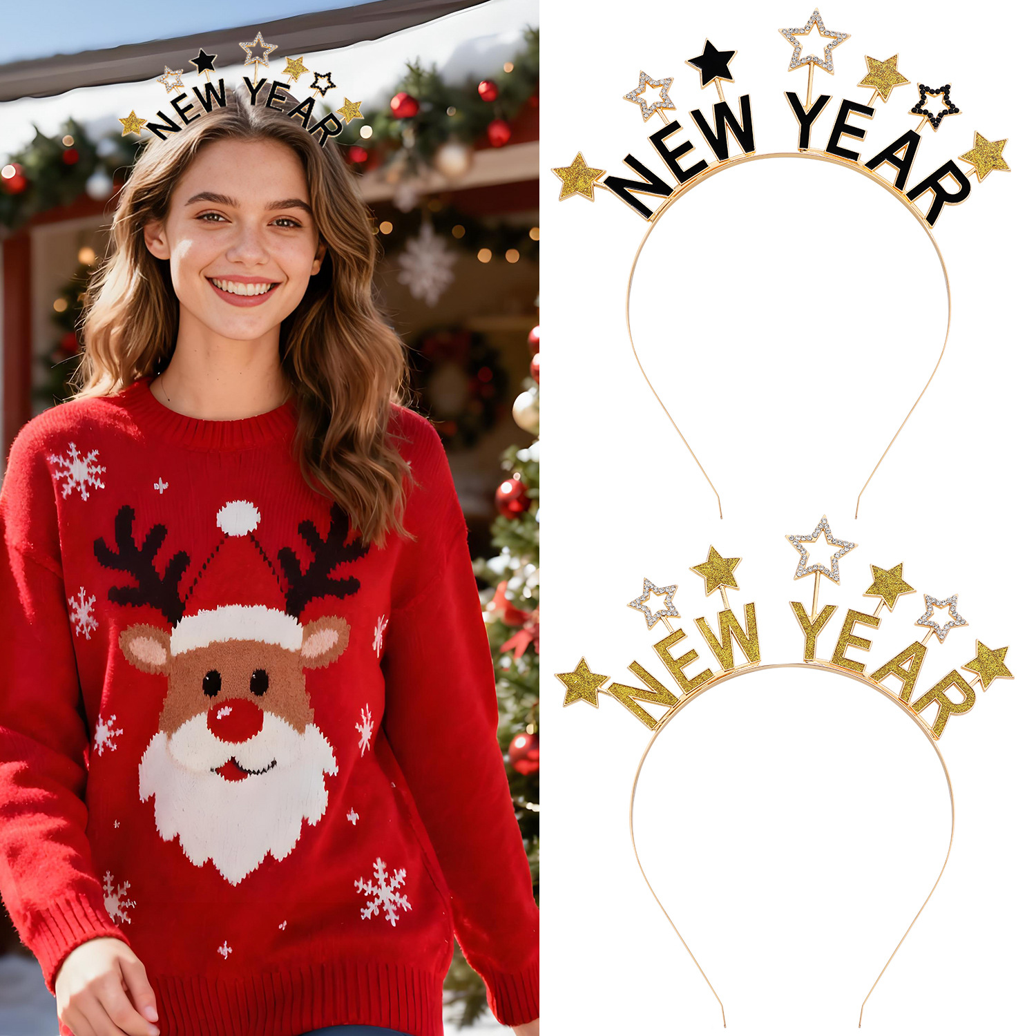 Новый год, декоративная повязка на голову с капающими звездами и буквами