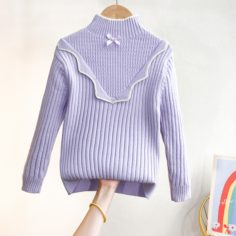 Girls' Knitted Bottoming Shirt Autumn and Winter 2024 New Children's Clothing Girls' Fashionable Autumn Tops Medium and Large Children's Fashionable Tops