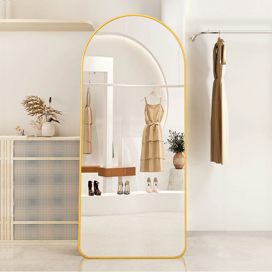 Trendy Semi-Circular Window-Shaped Full-Length Mirror for Bedroom, Wall-Mounted Physical Tempered Standing Mirror, Floor-Standing Fitting Mirror