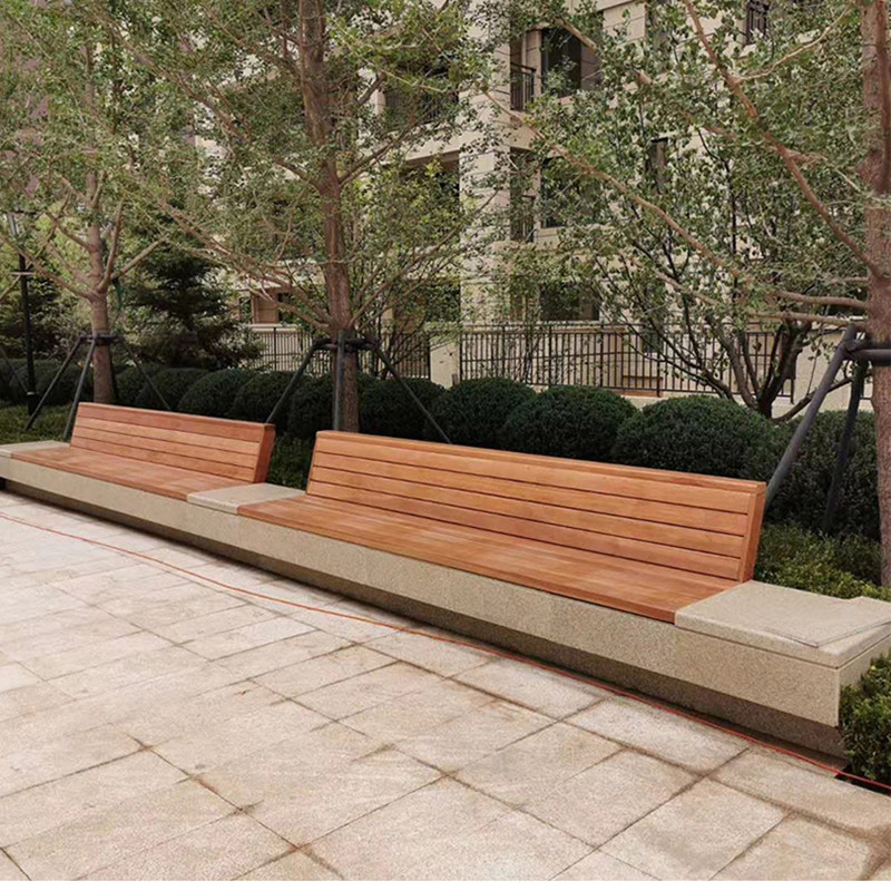 Stone Bench, Stone Carved Stone Bench, Wooden Strip Granite Sesame Gray Sesame White Stone Bench Factory Customized According to Requirements