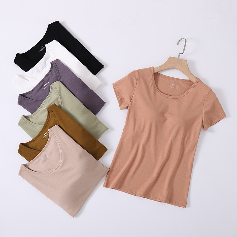 Футболка с короткими рукавами, с чашечками, летняя, облегающая, однотонная, новая, нижняя одежда, можно носить снаружи