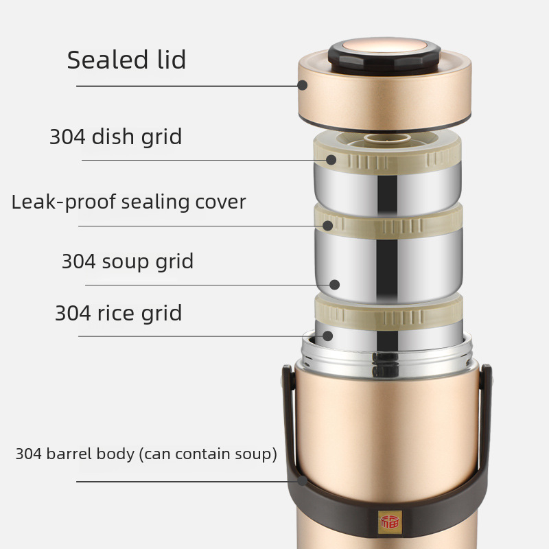 Stainless Steel Lunch Box Vacuum Three-Layer Insulated Pot Large Capacity Student Office Worker Compartment Portable Multi-Layer Lunch Box