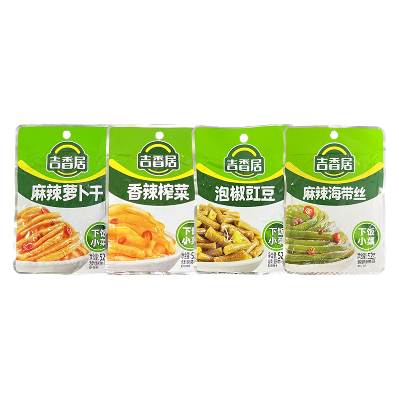Jixiangju 52g spicy radish dried kelp shreds pickled pepper cowpea Sichuan pickled mustard tuber ready-to-eat appetizing food wholesale
