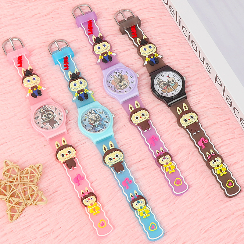 Новые мультяшные часы Labubu для детей часы с указателем для учеников начальной школы подарок на день рождения для мальчиков и девочек кварцевые часы