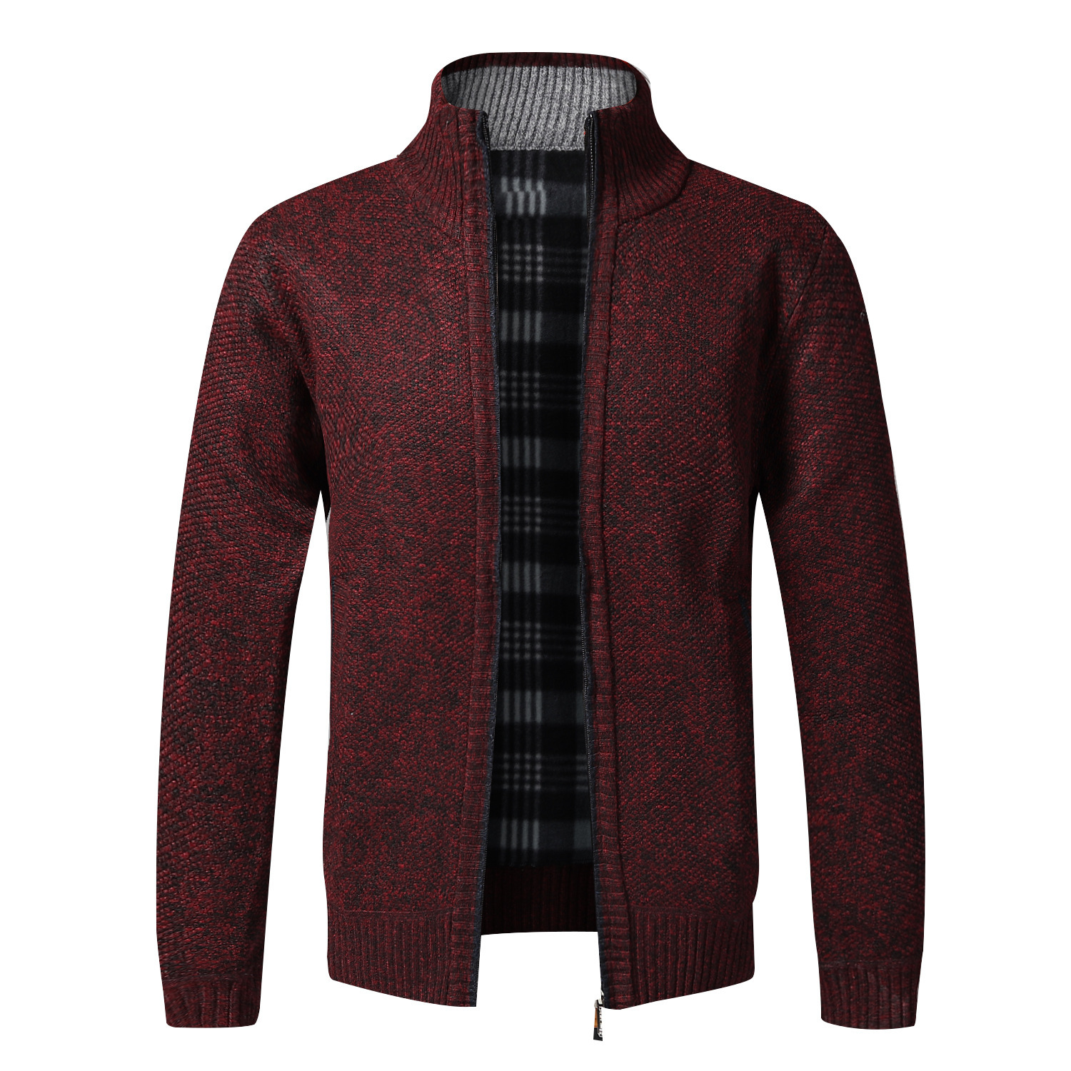 Men's Trendy Autumn and Winter Cardigan with Stand Collar, Slim Fit, Fleece-Lined, Thickened Sweater Jacket Wholesale