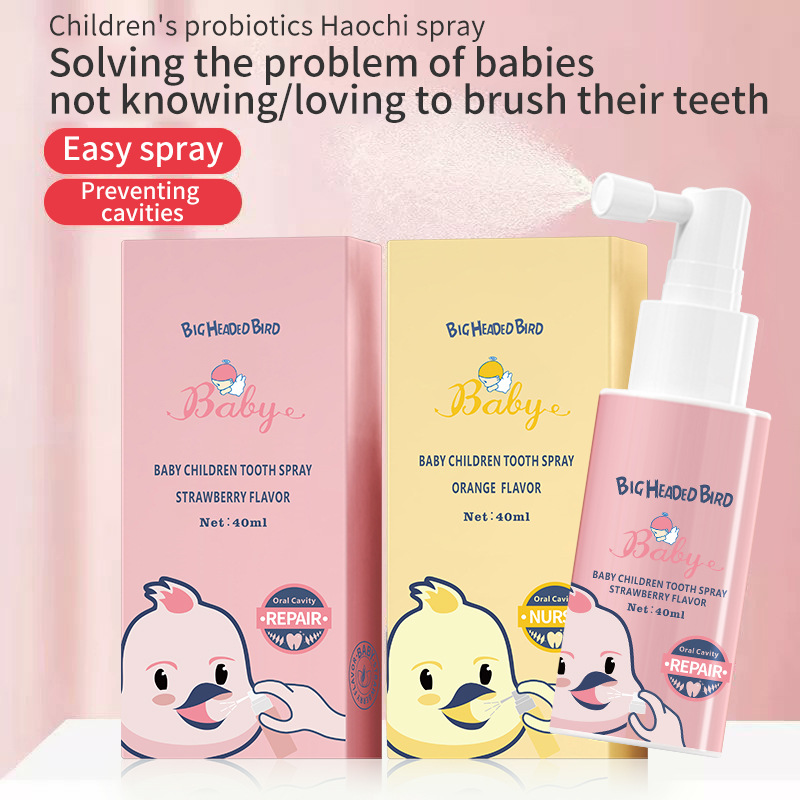 [Foreign Trade Cross-Border] Big-Headed Bird Infant Oral Cleaning Spray Children's Probiotic Teeth Strengthening Oral Spray Anti-Cavity