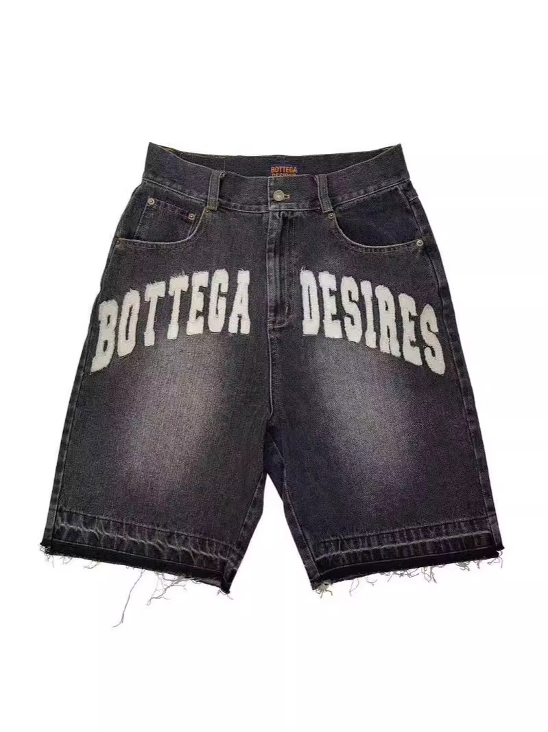 2024 New Fashion Men's Street-fried Loose Pants Fashion Brand Retro Letter Denim Shorts