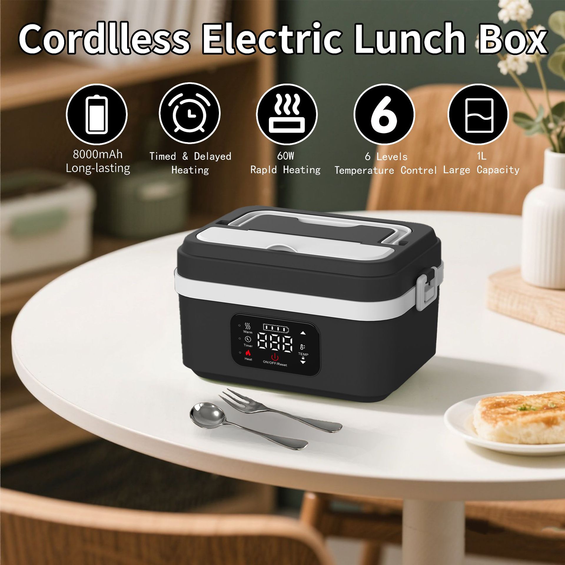 Charging Insulation Lunch Box Cross-border Explosions Outdoor Fishing Portable Lunch Box Water-free Wireless Heating Lunch Box