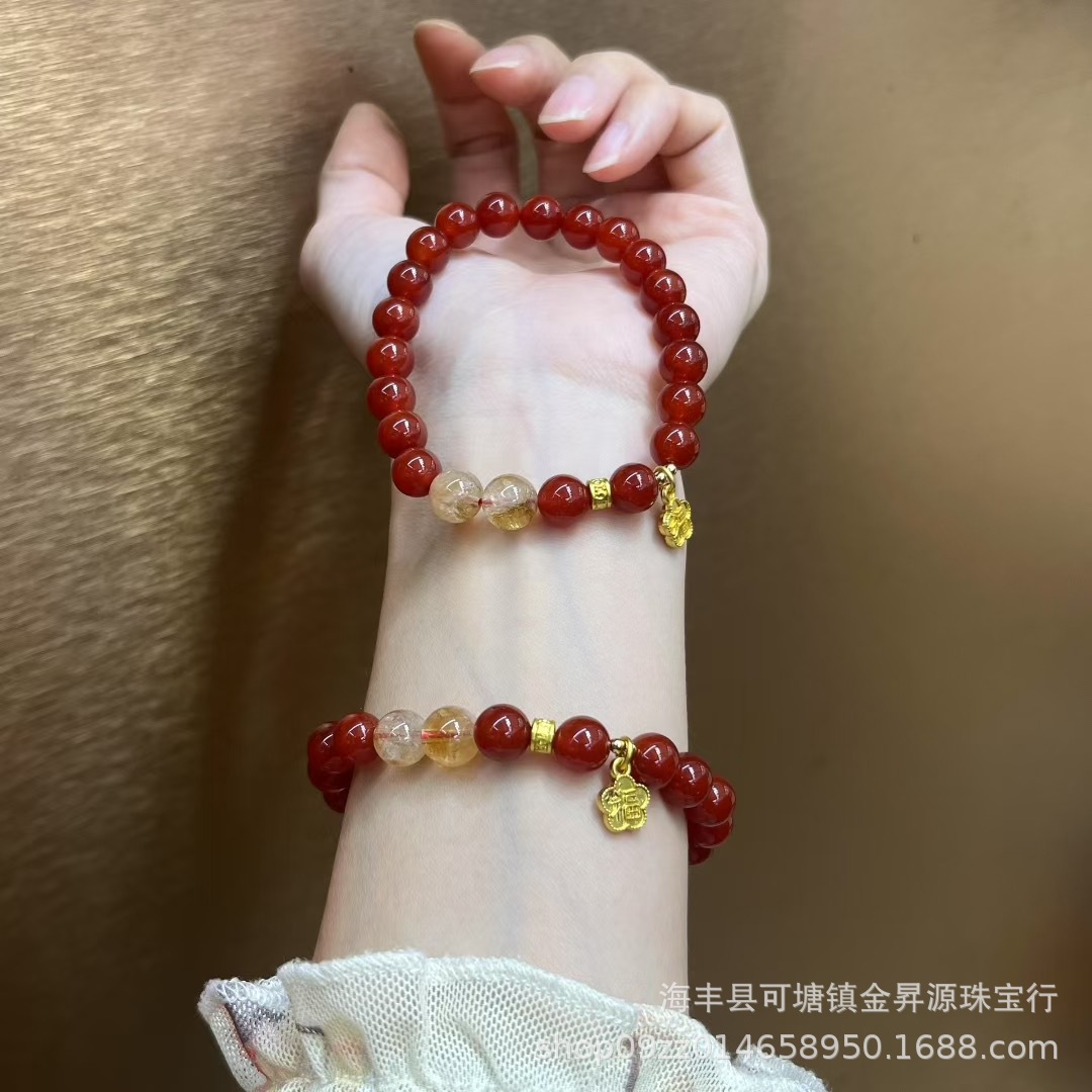 Браслет из натурального красного агата с желтым кристаллом цитрина, женский браслет с тегом благословения, легкий люкс, оригинальный дизайн, оптовая продажа