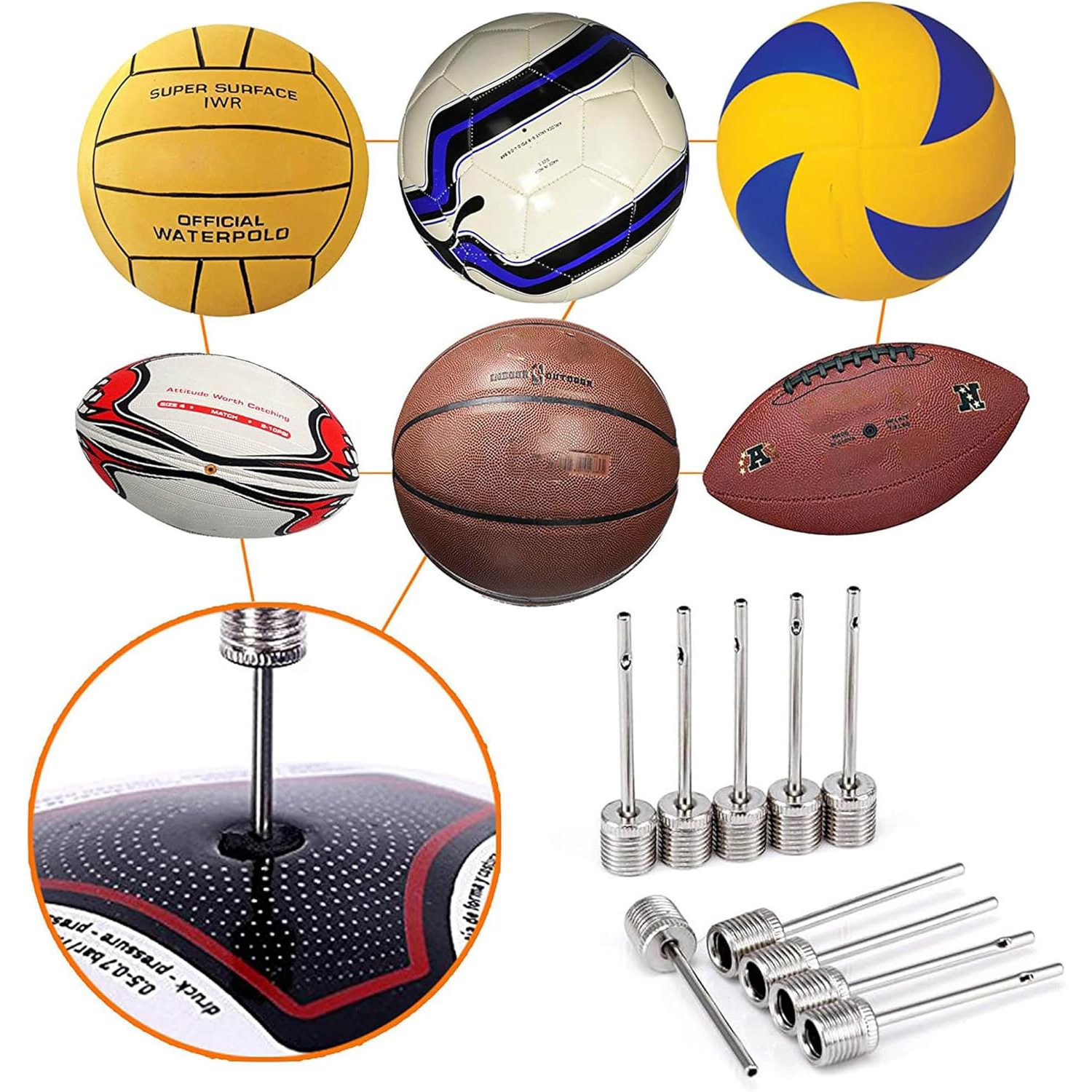 American, French, and British Style Ball Needles, Plastic Bicycle Baskets, Portable Air Pumps for Soccer and Volleyball, Inflatable Copper Steel Tubes, European Standard Air Needles