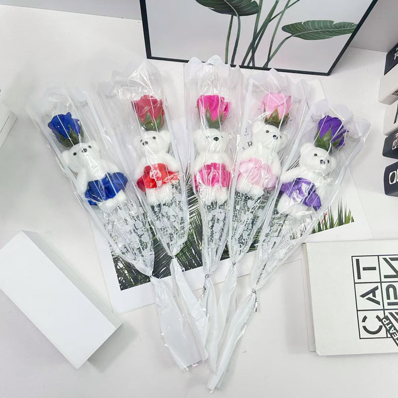 Прямые продажи производителя кросс-бордер на день святого валентина одинокий медведь мыльный цветок искусственный цветок букет роз событие промо маленькие подарки