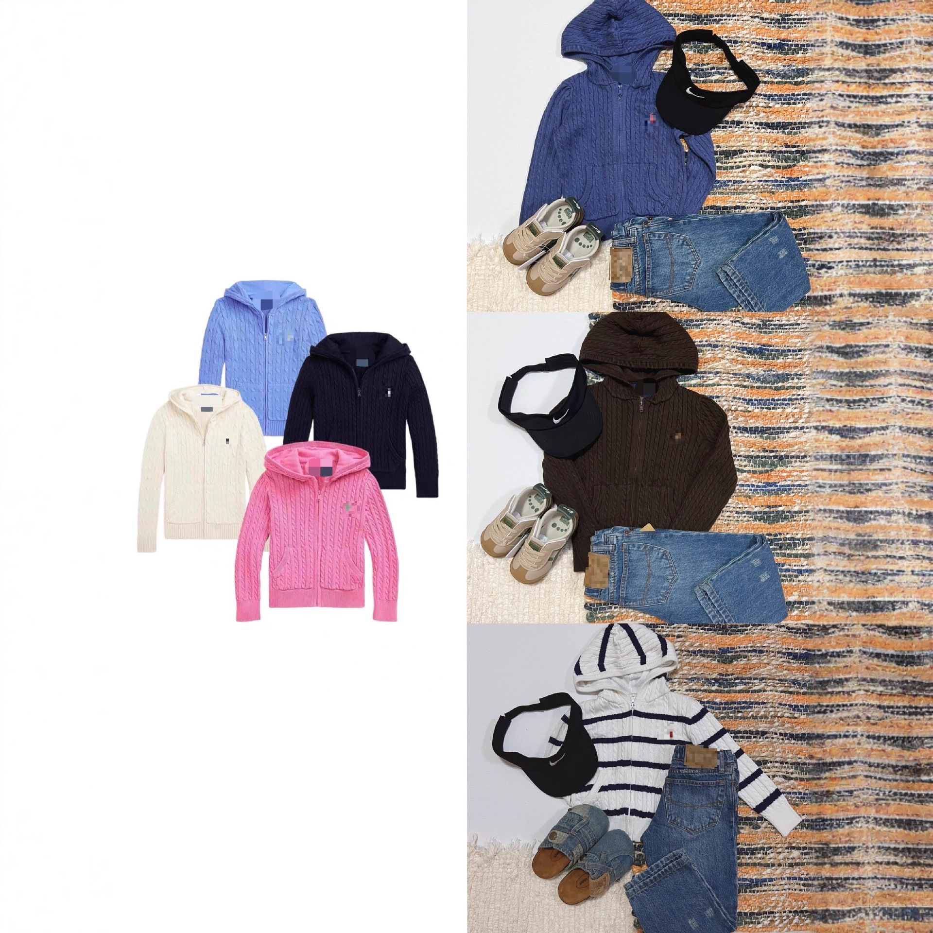 (в наличии) Детский кардиган с капюшоном и многоцветной косой вязкой, куртка на молнии для родителей и детей