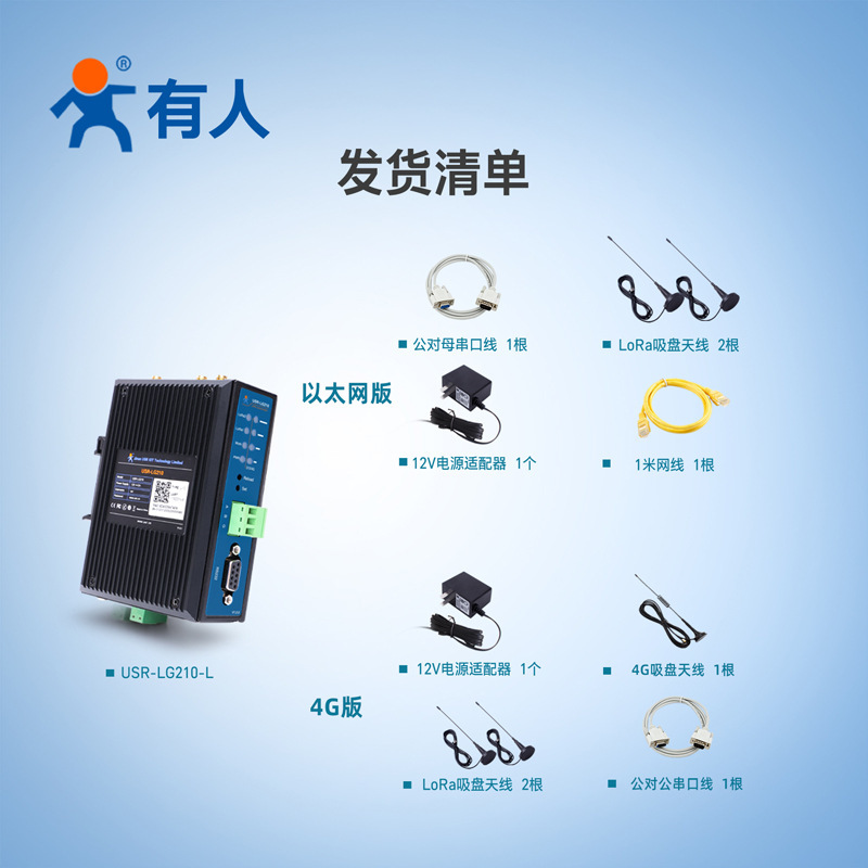 lora wireless gateway RS232/485 remote network acquisition 4500m data transmission manned USR-LG210