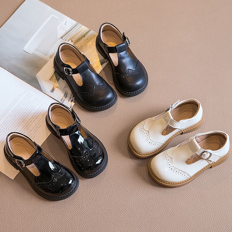 Girls' Small Leather Shoes Spring & Fall New Flats British Style Genuine Leather Black Leather Shoes Baby Girls Soft Sole Princess Shoes