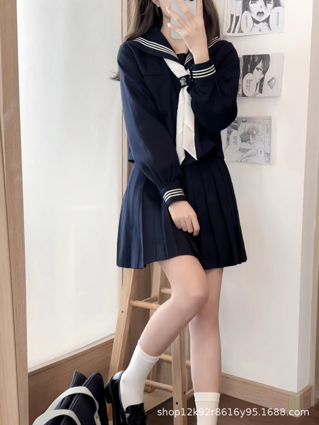 Improved Cyan Three Basic Jk Uniform suit College Style Class Suit Navy Style School for Long Sleeve Sailor Suit in stock