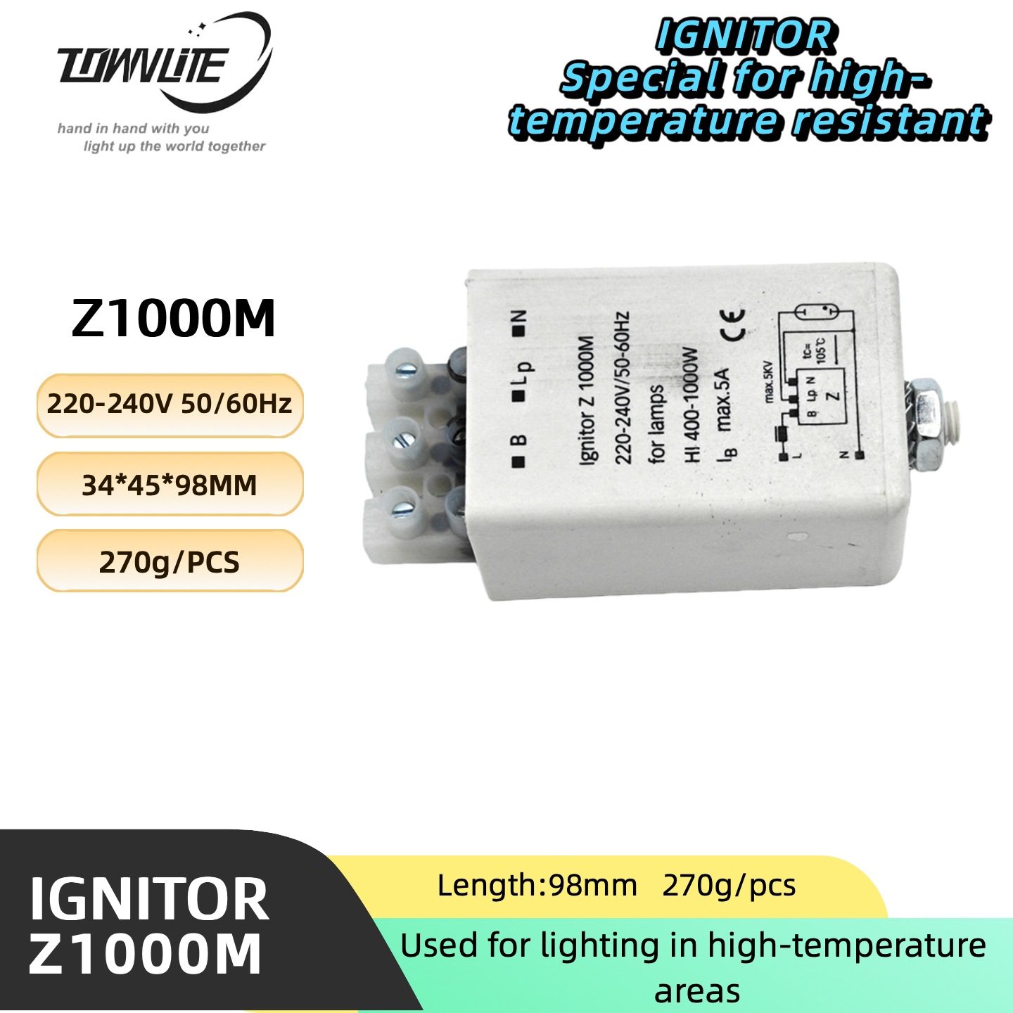 High Temperature Resistant 180 Degree Metal Halide Lamp Sodium Lamp Uv Lamp High Power 1000-1200W Terminal Electronic Trigger