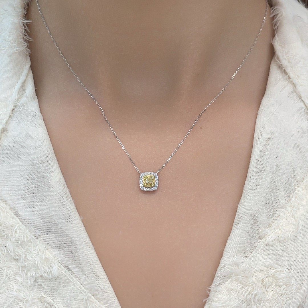Классическое простое и модное ожерелье из платины Pt950, натуральный квадратный желтый бриллиант, цепочка на ключице, яркое и удачное, универсальное для свиданий