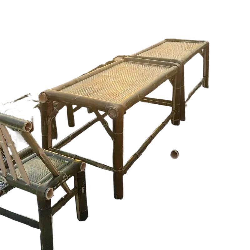 Old-Fashioned Bamboo Table and Chair Combination Outdoor Courtyard Coffee Table Handmade Bamboo Weaving Tea Table Home Retro Dining Table and Chairs