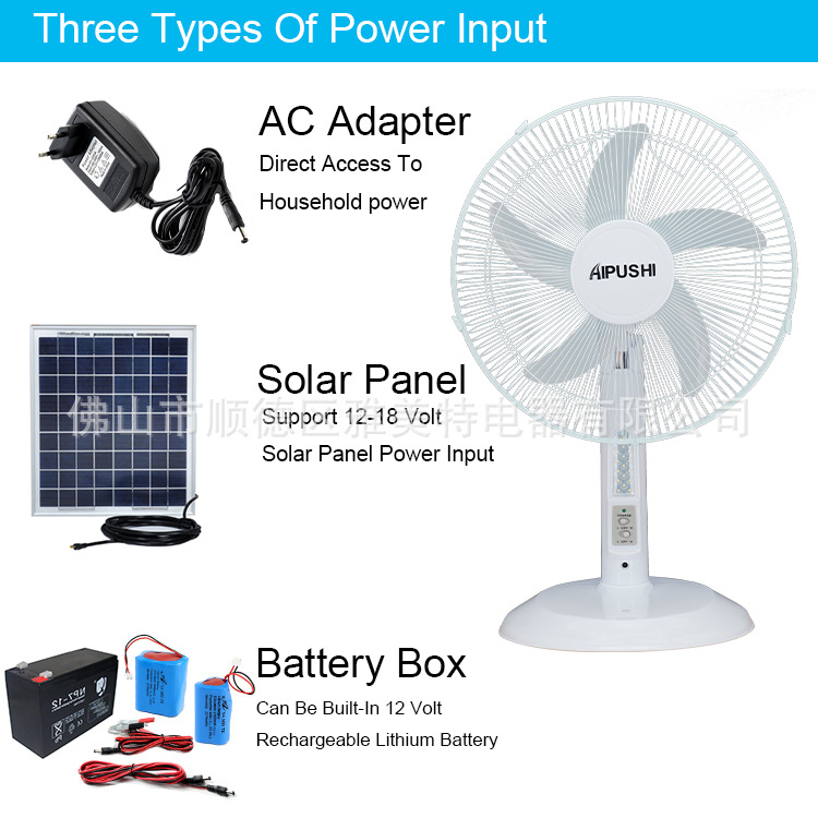 Processing and Customization of Aipushi Dc Charging 12V Solar Ac/Dc 1618inch USB Dual-Purpose Table Fan with Light