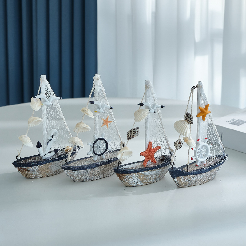 Smooth Sailing Mediterranean Mini Sailing Model Ornaments Old Small Wooden Boat Home Furnishing Creative Desktop Ornaments Decoration
