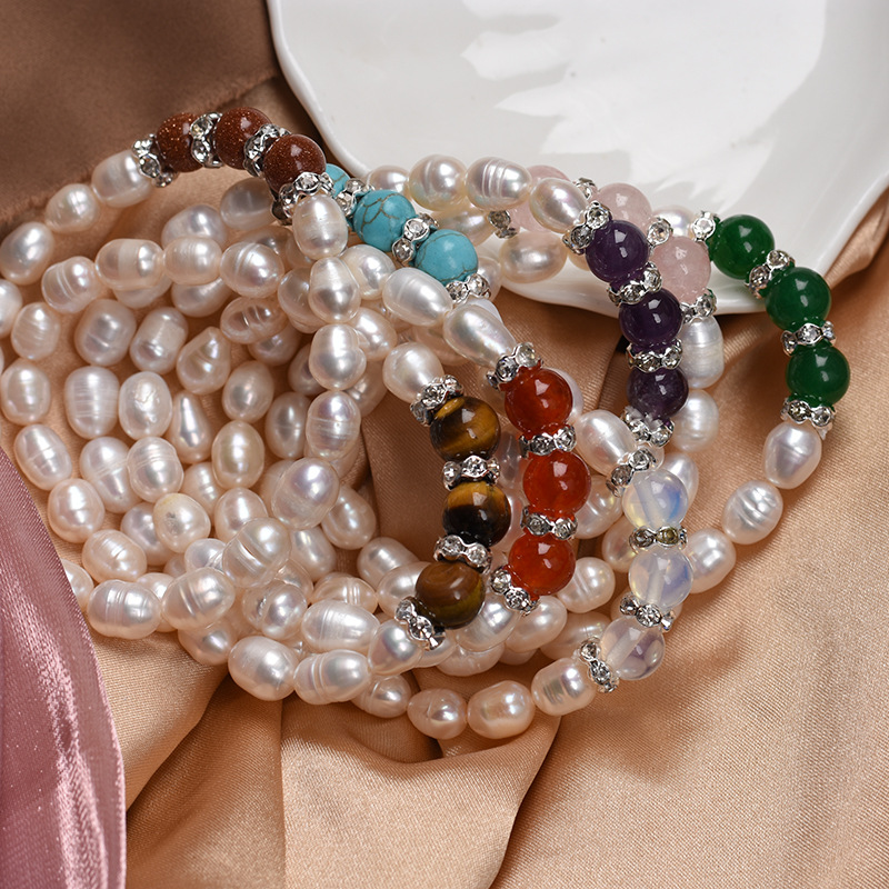 Оптовая продажа браслета из натурального пресноводного жемчуга и агата, эластичный браслет, полукладовая серия, креативные подарки