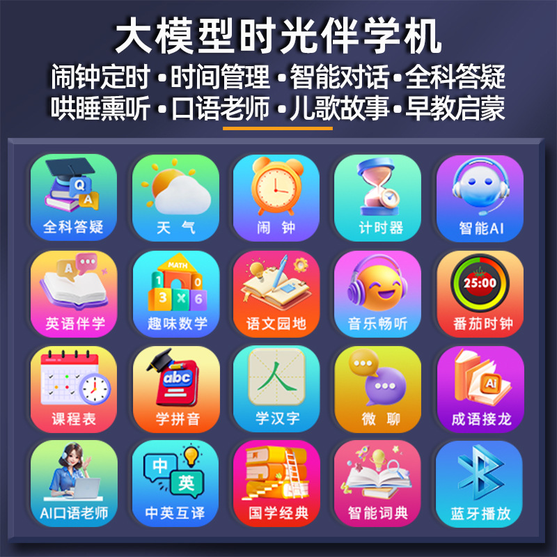 AI big model intelligent alarm clock student learning time manager coax sleep voice dialogue children's songs early education with night lights
