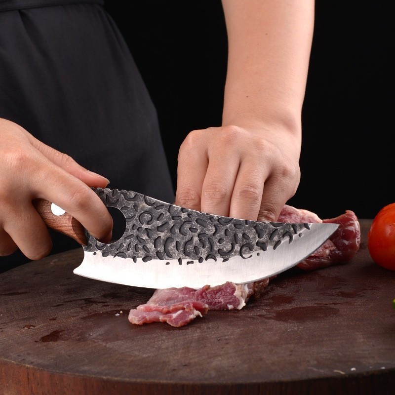German Stainless Steel Hammer Pattern Slaughter Chef's Knives Chinese Style Forging Kitchen Kitchen Knife Household Chopping Bone and Bone Cutting Meat Knife