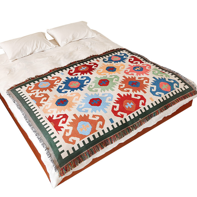 Bohemian style cotton yarn jacquard cover blanket bed end decoration towel hotel linen hotel homestay bed flag bed end towel