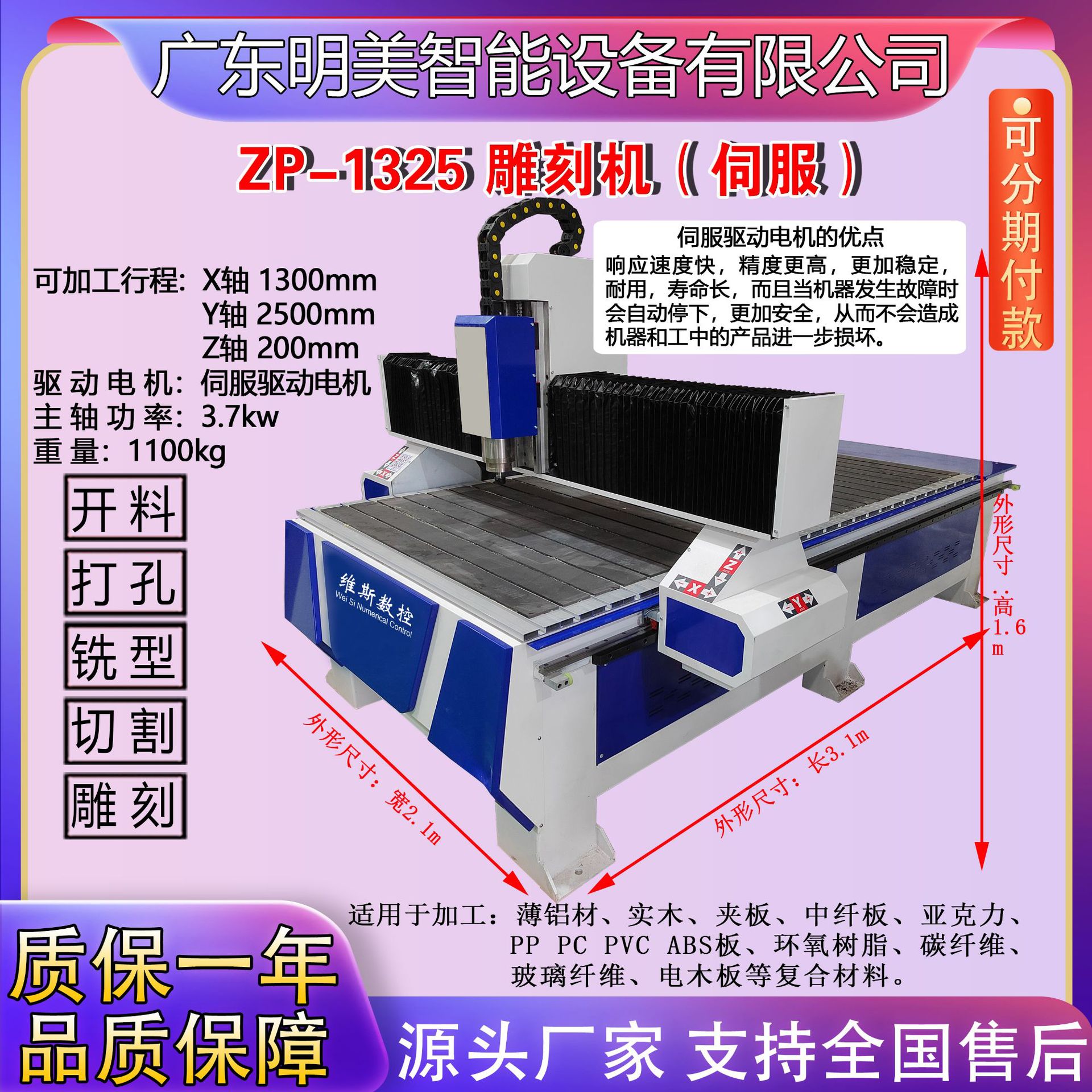 Фрезерное оборудование акриловая ПП плита полностью автоматическая 1325 одно головка гравировальная машина резак
