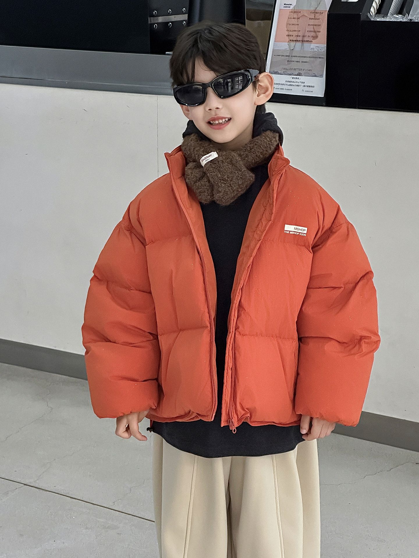 Cotton Shop Boys' down Jacket Children's Winter Korean Style 2026 New Model Silver Sprinkle Stand Collar Trendy Cool Warm Thick Coat