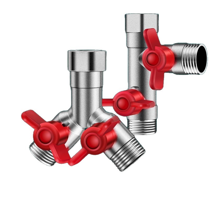 Three-Way Gas Valve with Disc Handle, 1/2 Inch Gas Valve, Y-Type Tower Gas Diverter, Angle Valve with Internal and External Threaded Ball Valve