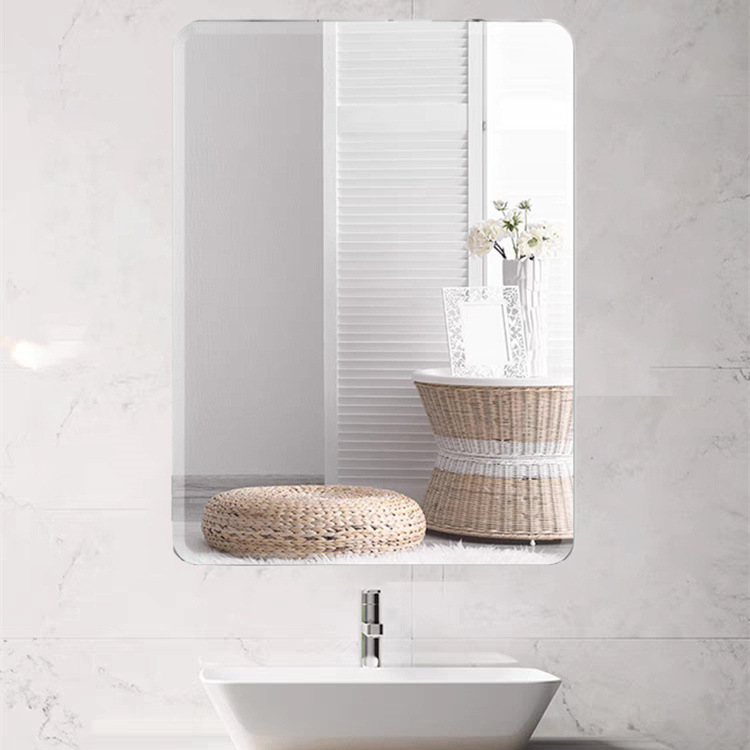 Bathroom High-Definition Glass Mirror Wall-Mounted Punch-Free Cosmetic Mirror Wall-Mounted Self-Adhesive Aluminum Alloy Frame Bathroom Mirror