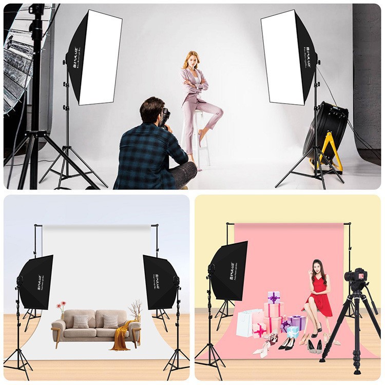 Puluz Fat Cow 50*70cm Softbox E27 Single Light Dual Light 2m Stands Photography Live Streaming Fill Light Set