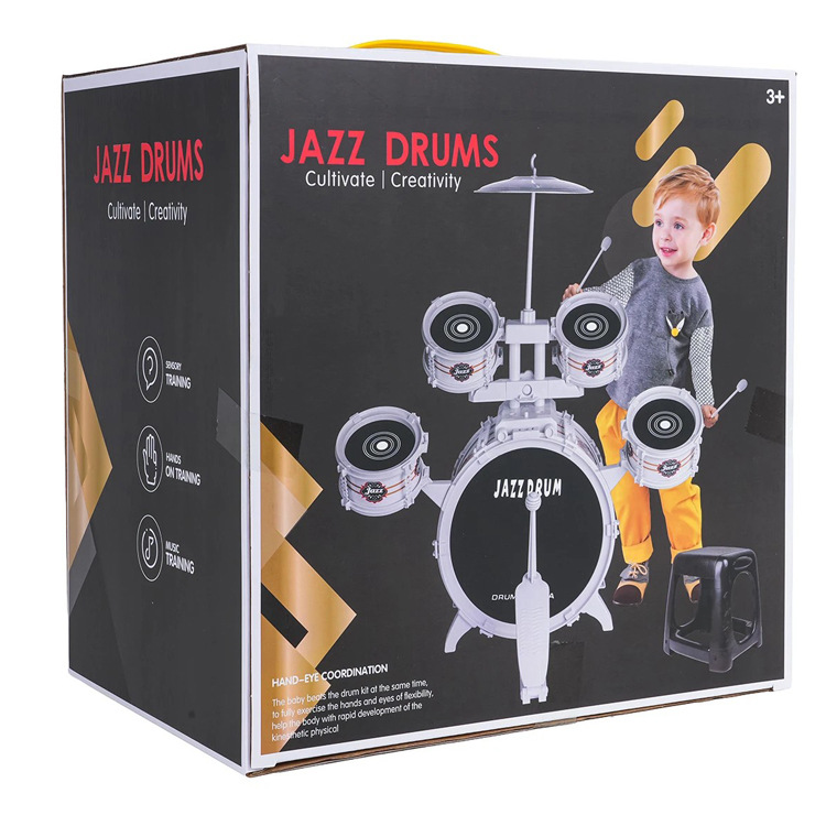 Children's Jazz Drum Multi-Drum Percussion Instrument Set with Stool Drum Set Early Education Music Toys Factory Direct Sale