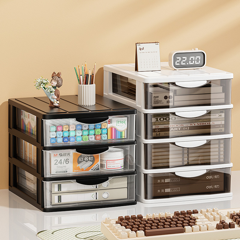 Drawer-Type File Cabinet, Office Desk Storage Cabinet, Dormitory Goodies, Cosmetics Organization, A4 Paper Transparent Cabinet