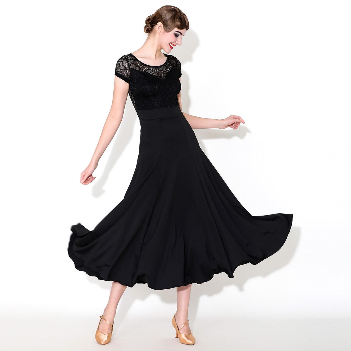 Meiyu Adult New Modern Dance Short-Sleeved Dress My935 Lace Ballroom Dance Clothing for Socializing