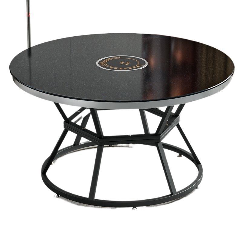Tempered Glass Round Hot Pot Table Induction Cooker Integrated Dining Table with Turntable Hotel Restaurant Commercial Dining Table Home Table